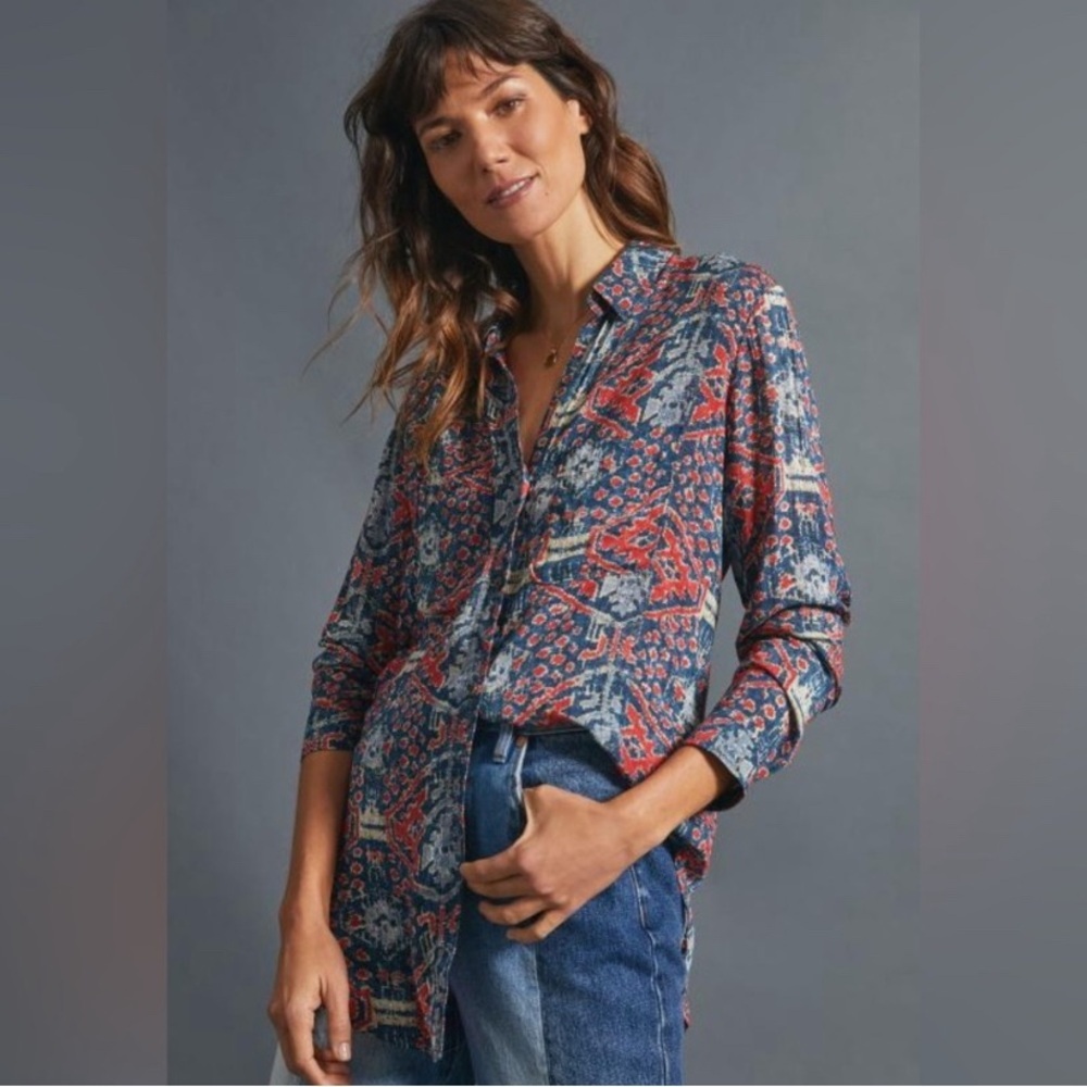 Anthropologie Pilcro Leilani Women's Patterned Long Sleeve Top XS Oversized
